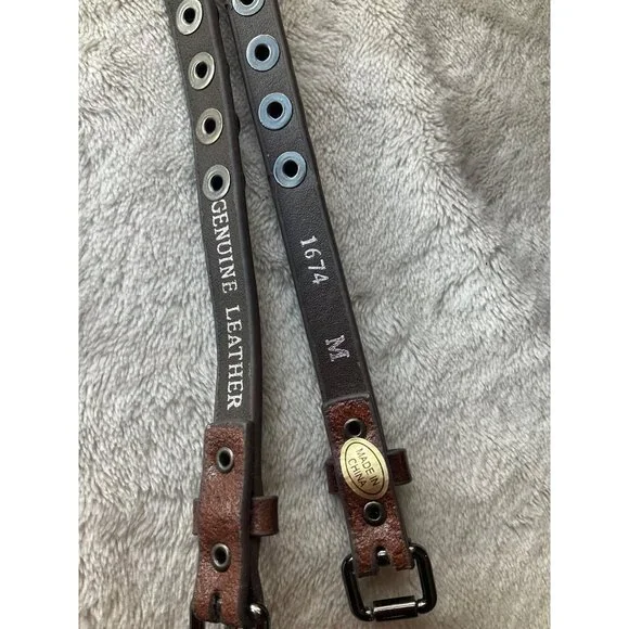 Double Studded Leather Belt Womens Sz Medium Brown Boho Goth Grunge*READ - Picture 3 of 8